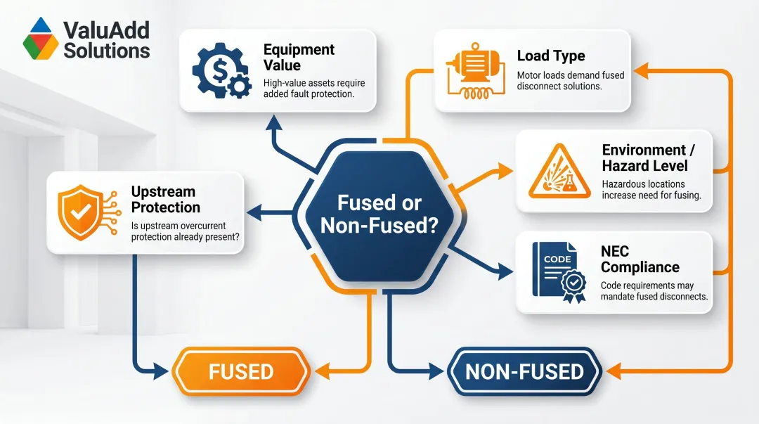 Five-factor decision framework for choosing fused versus non-fused disconnect switch