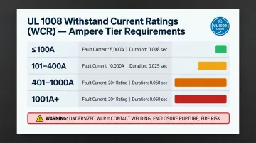 UL 1008 withstand and closing rating compliance tiers by ampere rating