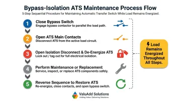5-step bypass isolation ATS maintenance sequence process flow diagram