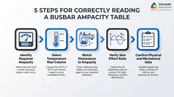 5-step busbar ampacity table reading process flow diagram