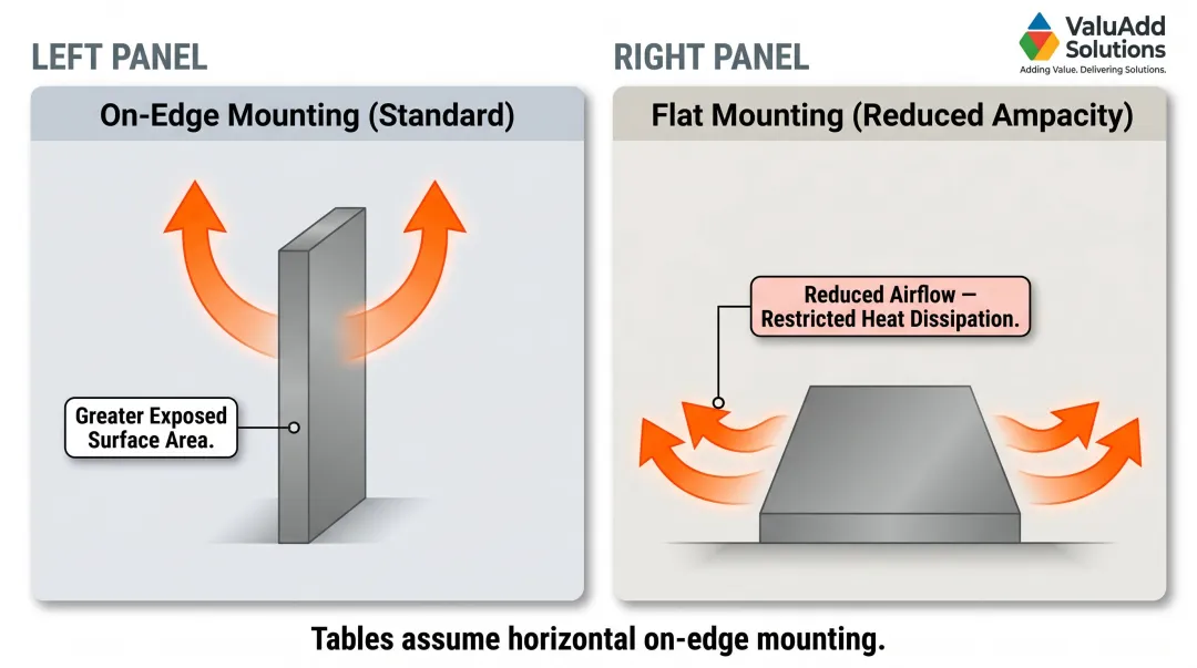 Busbar mounting orientation on-edge versus flat heat dissipation comparison