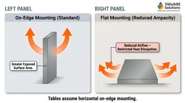 Busbar mounting orientation on-edge versus flat heat dissipation comparison