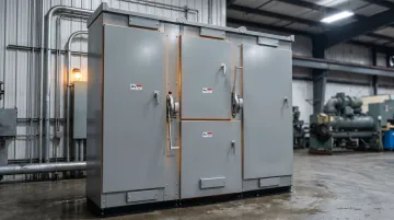 NEMA Type 4X enclosed industrial switchgear panel in manufacturing facility