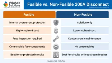 Fusible versus non-fusible 200 amp disconnect switch comparison chart