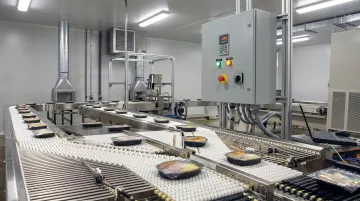 Industrial food processing conveyor line with variable speed drive control panel