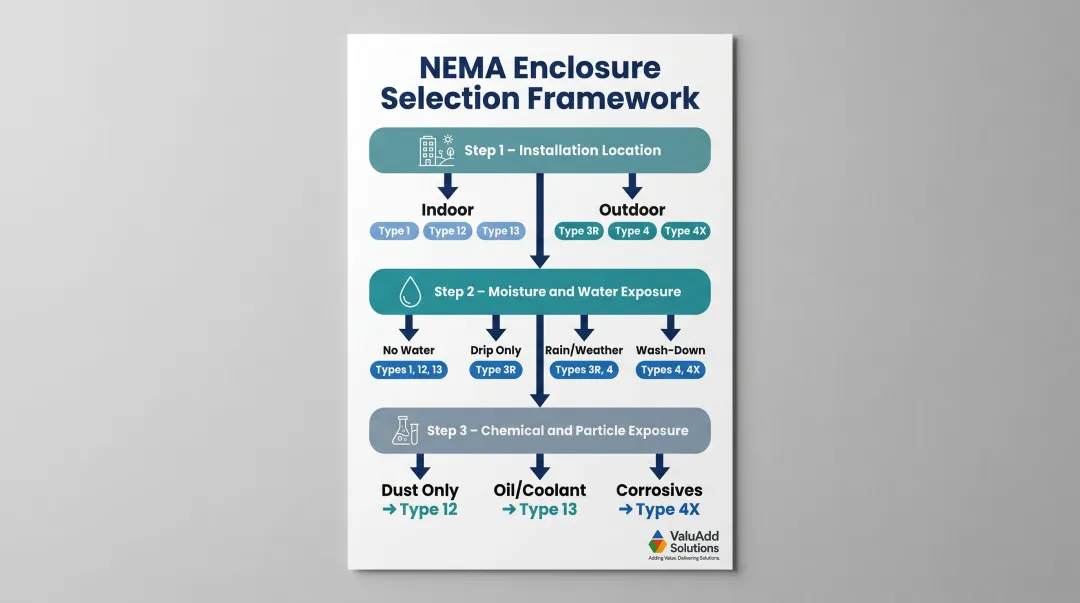 Three-step NEMA enclosure selection decision framework for industrial applications
