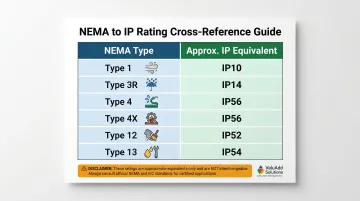 NEMA enclosure types versus approximate IEC IP rating equivalents comparison table