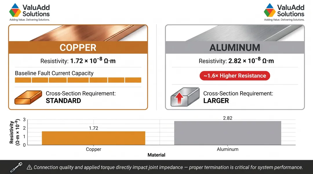 Copper versus aluminum busbar resistivity comparison and fault current capacity differences