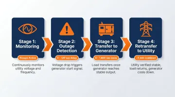 4-step automatic transfer switch ATS operation sequence process flow diagram