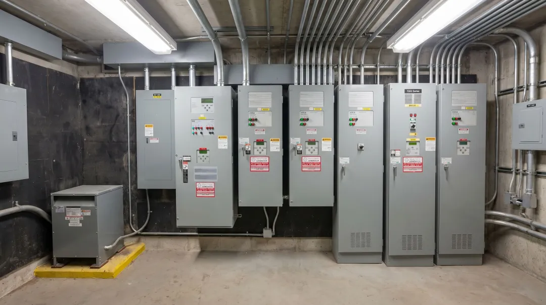 Industrial facility electrical transfer switch installation in manufacturing plant environment