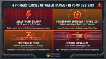 Four causes of water hammer in pump systems process diagram