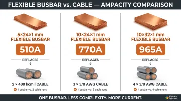 Flexible busbar versus cable ampacity consolidation comparison chart three configurations