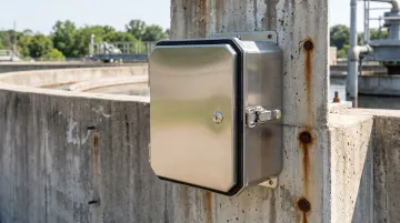 NEMA 4X stainless steel enclosure installed at outdoor water treatment pump station
