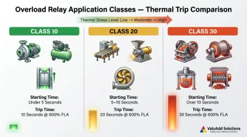 Three-class soft starter application classification comparison table with starting times