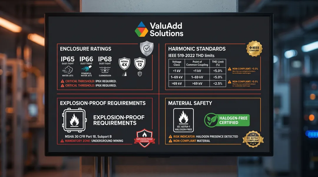Mining motor control compliance standards explosion-proof MSHA IEEE 519 UL certification overview