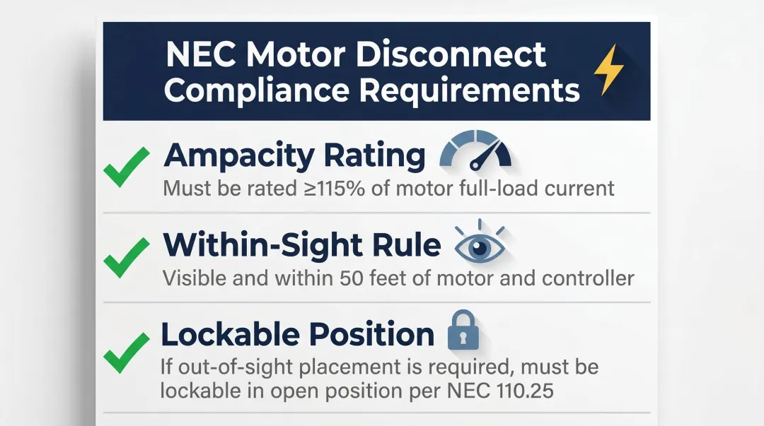 NEC Article 430 fuse disconnect compliance requirements checklist for motor circuits