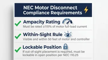 NEC Article 430 fuse disconnect compliance requirements checklist for motor circuits