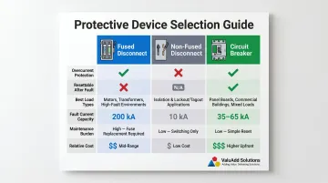 Fused disconnect versus non-fused disconnect versus circuit breaker comparison chart
