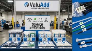 ValuAdd cable tie certifications including UL listed plenum HACCP and halogen-free compliance