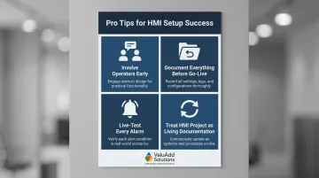 Four HMI commissioning best practices infographic for reliable industrial panel setup