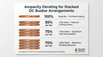 Parallel copper busbar stacking derating factors for 1 2 3 and 4 bar arrangements