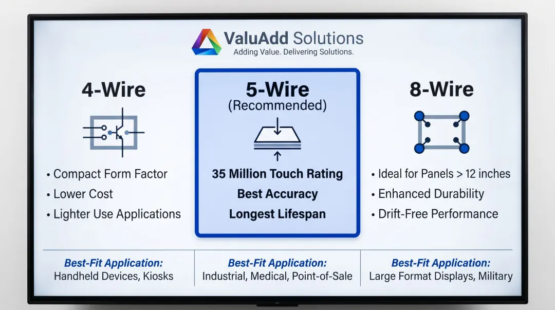 Resistive touch panel 4-wire 5-wire 8-wire configuration comparison breakdown