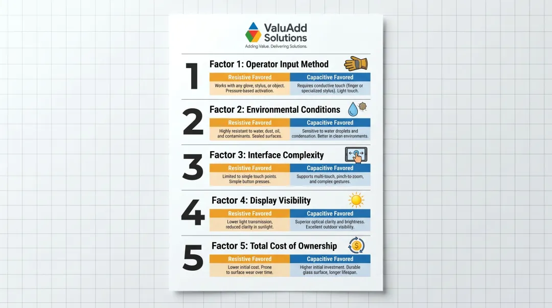 Five-factor HMI panel selection decision framework for industrial applications