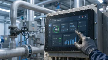 Industrial PCAP capacitive HMI panel mounted on manufacturing control station