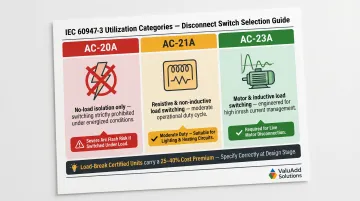 IEC load-break utilization categories AC-20A AC-21A AC-23A comparison and arc flash risk