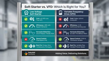 Soft starter versus VFD side-by-side comparison of cost efficiency harmonics and application fit
