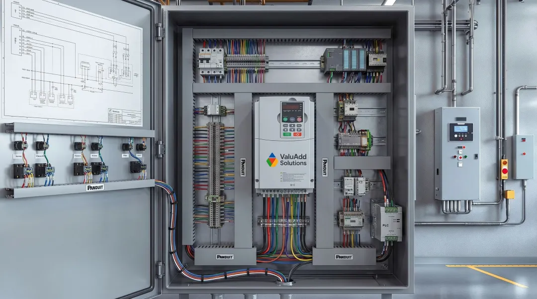 Variable frequency drive VFD unit mounted inside industrial control panel enclosure
