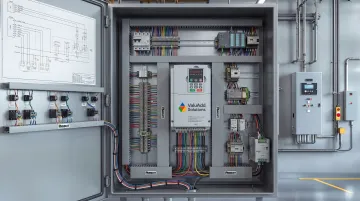 Variable frequency drive VFD unit mounted inside industrial control panel enclosure