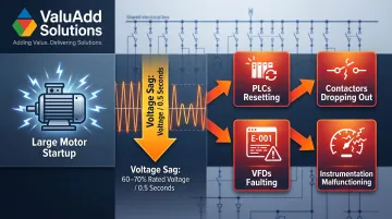 Motor inrush voltage sag cascading effects on industrial facility electrical bus