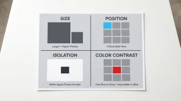 Four visual emphasis techniques for HMI screen design size position isolation contrast