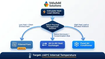 Three-option thermal management cooling selection flow chart for electrical panels