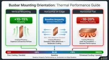 Three busbar mounting orientations comparing ampacity and heat dissipation performance