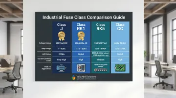 Industrial fuse class comparison chart J RK1 RK5 CC ratings and applications