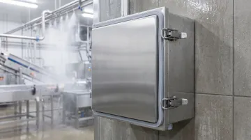 NEMA Type 4X stainless steel industrial enclosure installed in outdoor washdown environment