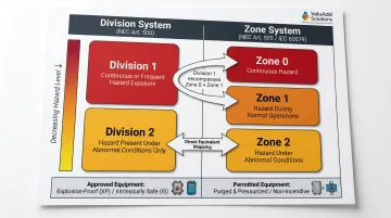 NEC hazardous area classification Division and Zone system overlap diagram for oil and gas