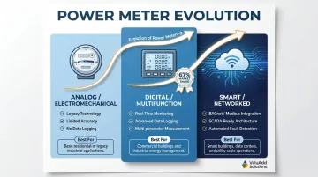 Three power meter types comparison analog digital and smart networked