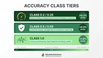Industrial energy meter accuracy class comparison Class 0.2 0.5 and 1.0 applications