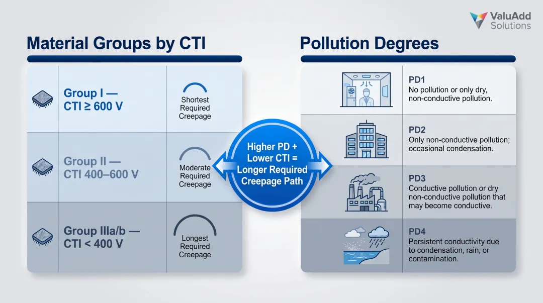 CTI material groups and pollution degree levels insulation coordination chart