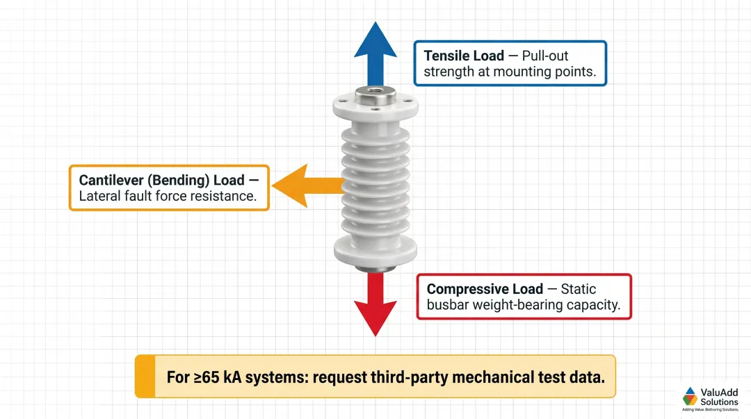 Three mechanical load ratings for standoff insulators compressive cantilever and tensile verification