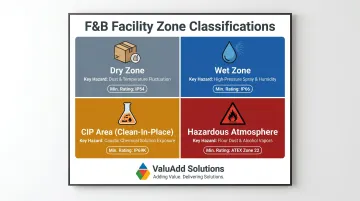 Four food and beverage facility zone classifications with motor control requirements