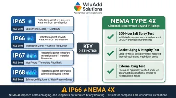 IP65 IP66 IP67 IP68 versus NEMA Type 4X enclosure ratings comparison chart