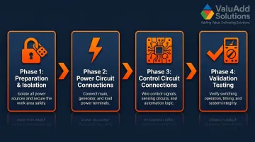Four-phase ATS wiring process flow from preparation to validation testing