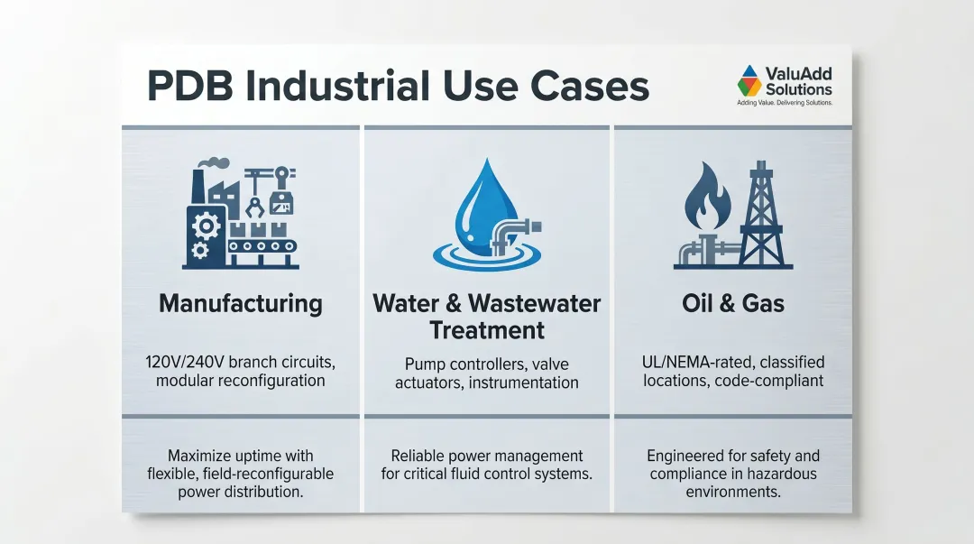 Three key industries using power distribution blocks manufacturing water treatment oil gas
