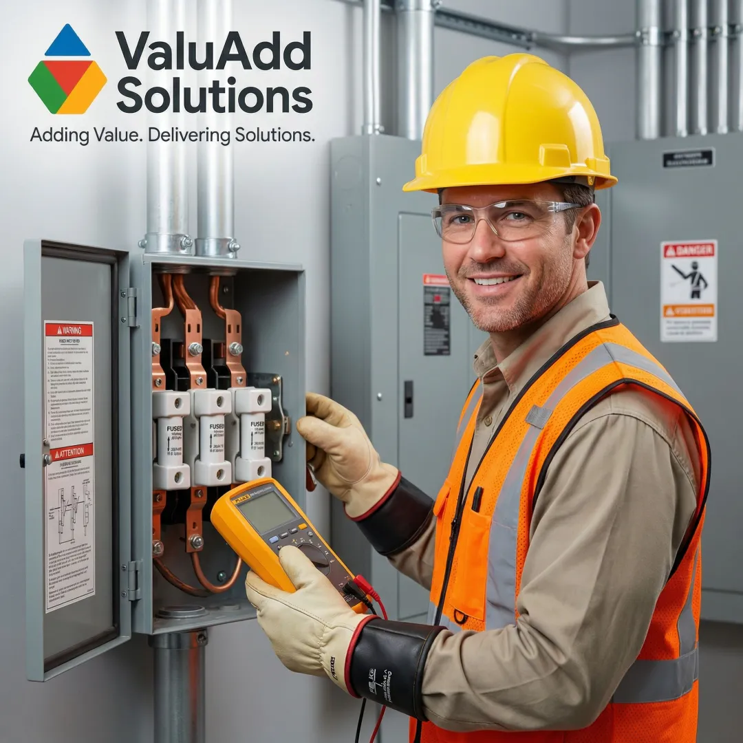 Engineer inspecting industrial disconnect switch installation
