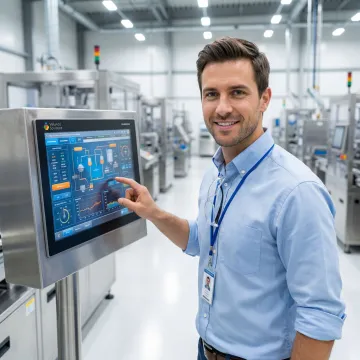 Engineer configuring industrial HMI system for North Carolina manufacturing facility