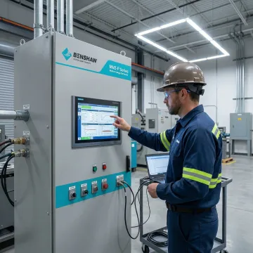 Engineer configuring industrial soft starter control system